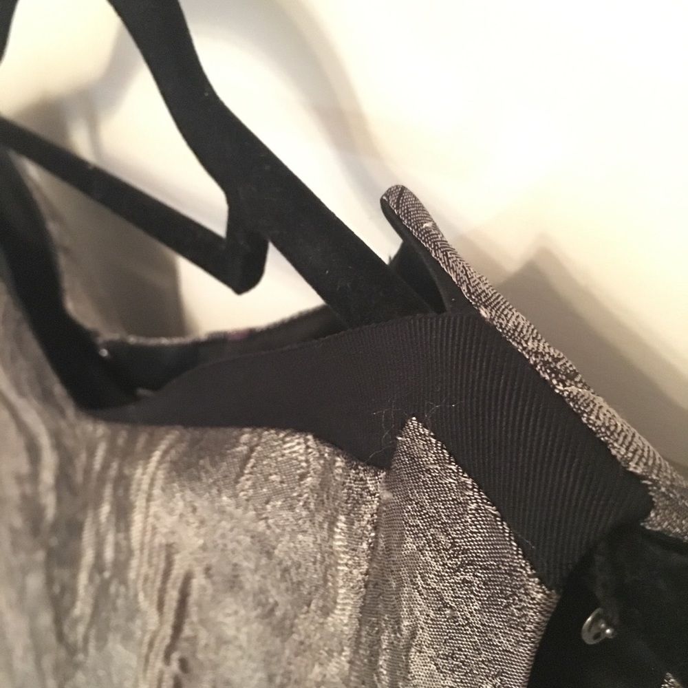 Silver metallic Elie Tahari sheath dress.